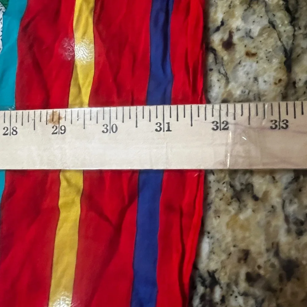 Ginnie Johansen Vintage‎ Beach Scene Square Scarf Red Blue Yellow 32x31